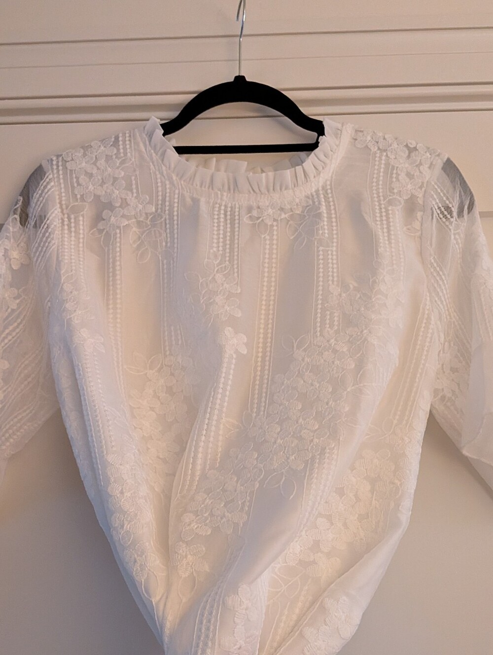 Beautiful Short Sleeve Summery White Embroidered Blouse With White Lining